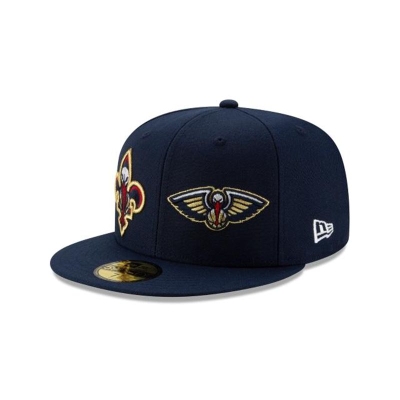 Blue New Orleans Pelicans Hat - New Era NBA Double Hit 59FIFTY Fitted Caps USA5362104